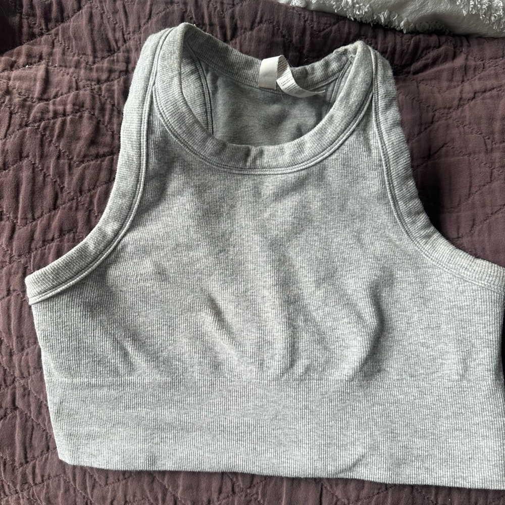 ALO Grey Ribbed Racerback Crop Tank